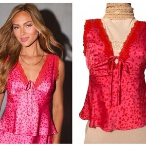 Vici Vibrant Leopard/ Cheetah Print Pink and Red Lace Cami Top